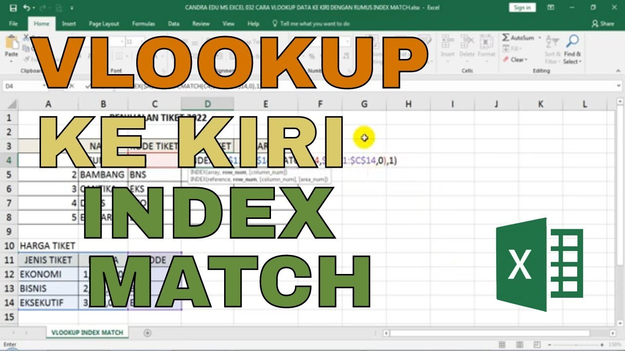 Cara VLOOKUP Data ke Kiri dengan Rumus Index Match | Tutorial Excel ...